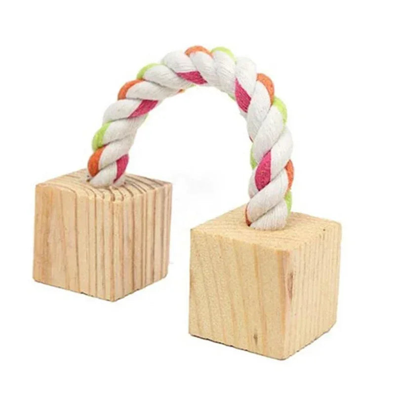 Wooden Rabbit Roller Toy – Natural Chew Dumbbell with Bell for Small Pets