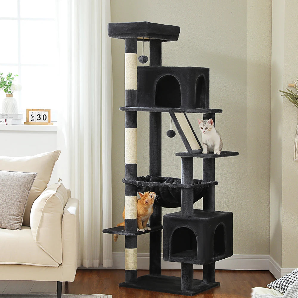 🛋️ 180cm Large Cat Tree Tower – Multi-Level Indoor Cat Furniture with Hammock, Sisal Scratching Posts & Cozy Perches