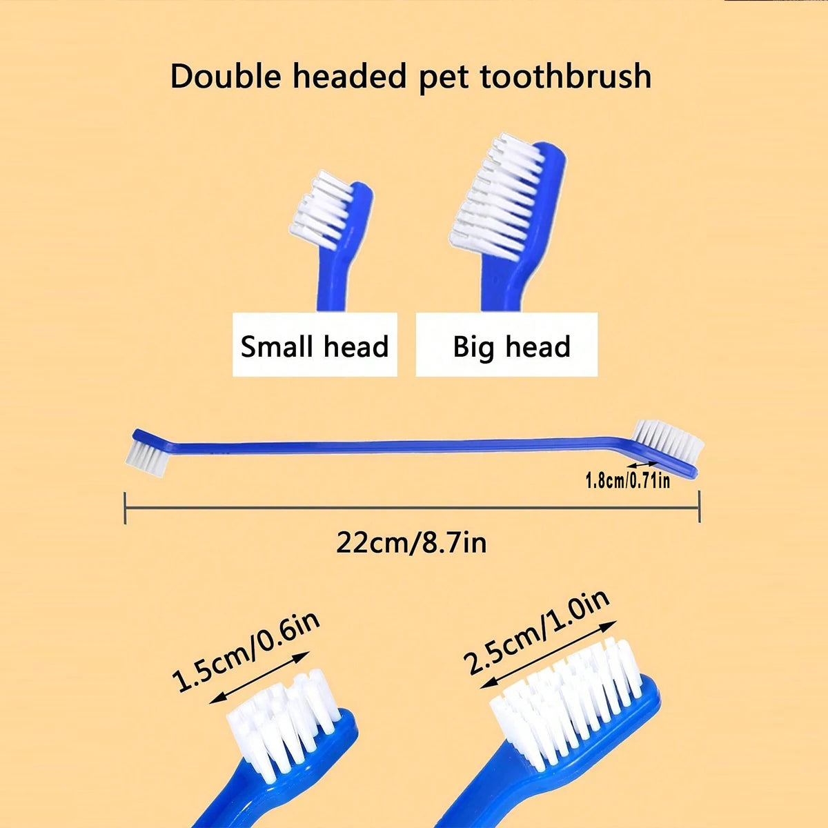 5pcs/set Long Handle Double-Head Pet Toothbrush – Soft Bristle Dog & Cat Teeth Cleaning Oral Care Kit