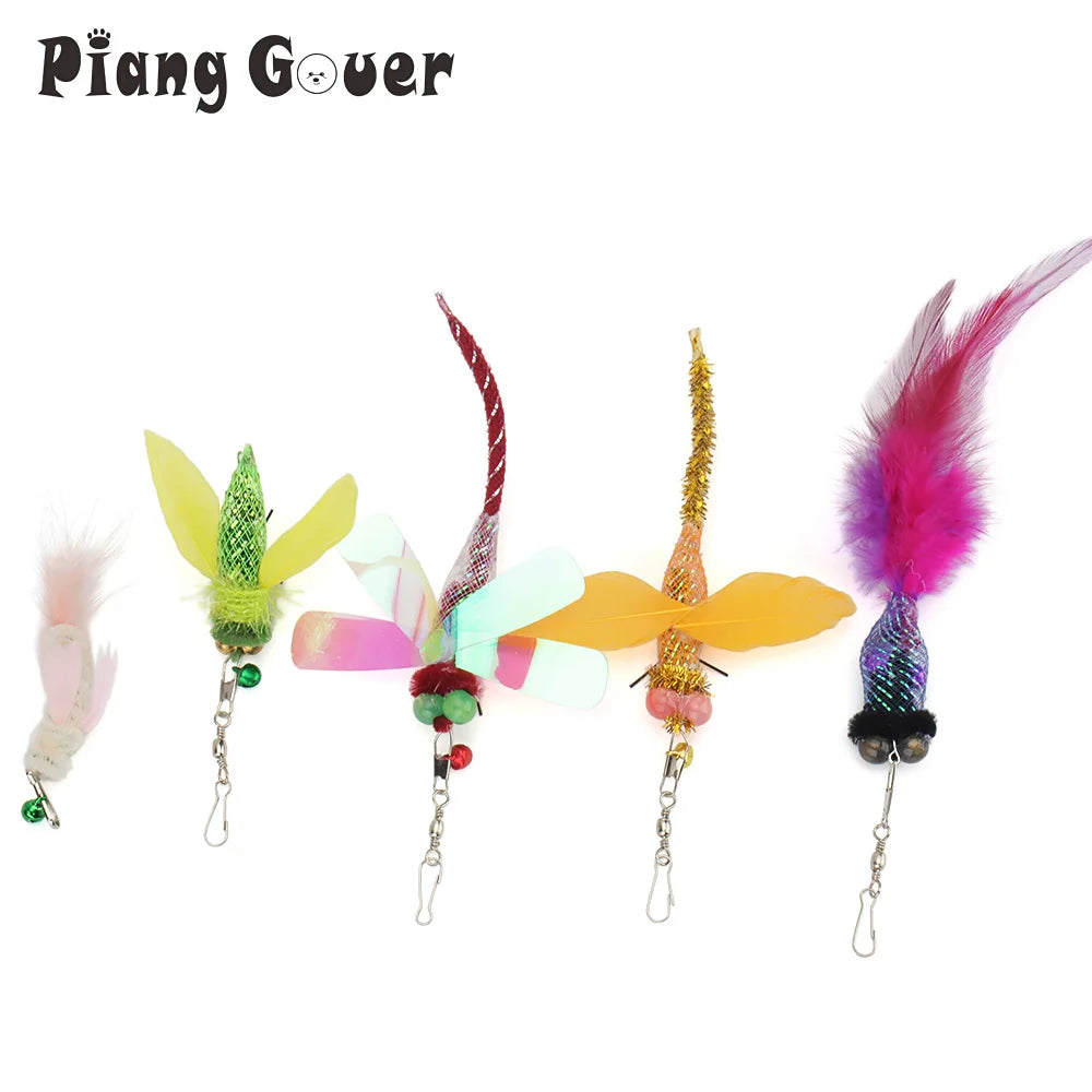 5pcs Simulation Insect & Goldfish Cat Teaser Sticks – Long Tail Training Pet Toy