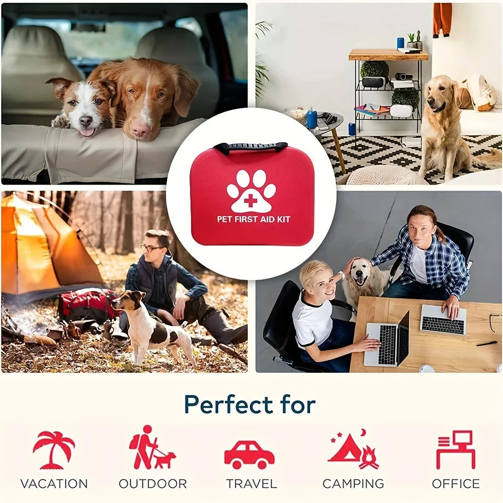 61pcs Portable EVA Pet First Aid Kit for Dogs & Cats – Outdoor Travel & Camping Emergency Medical Supplies