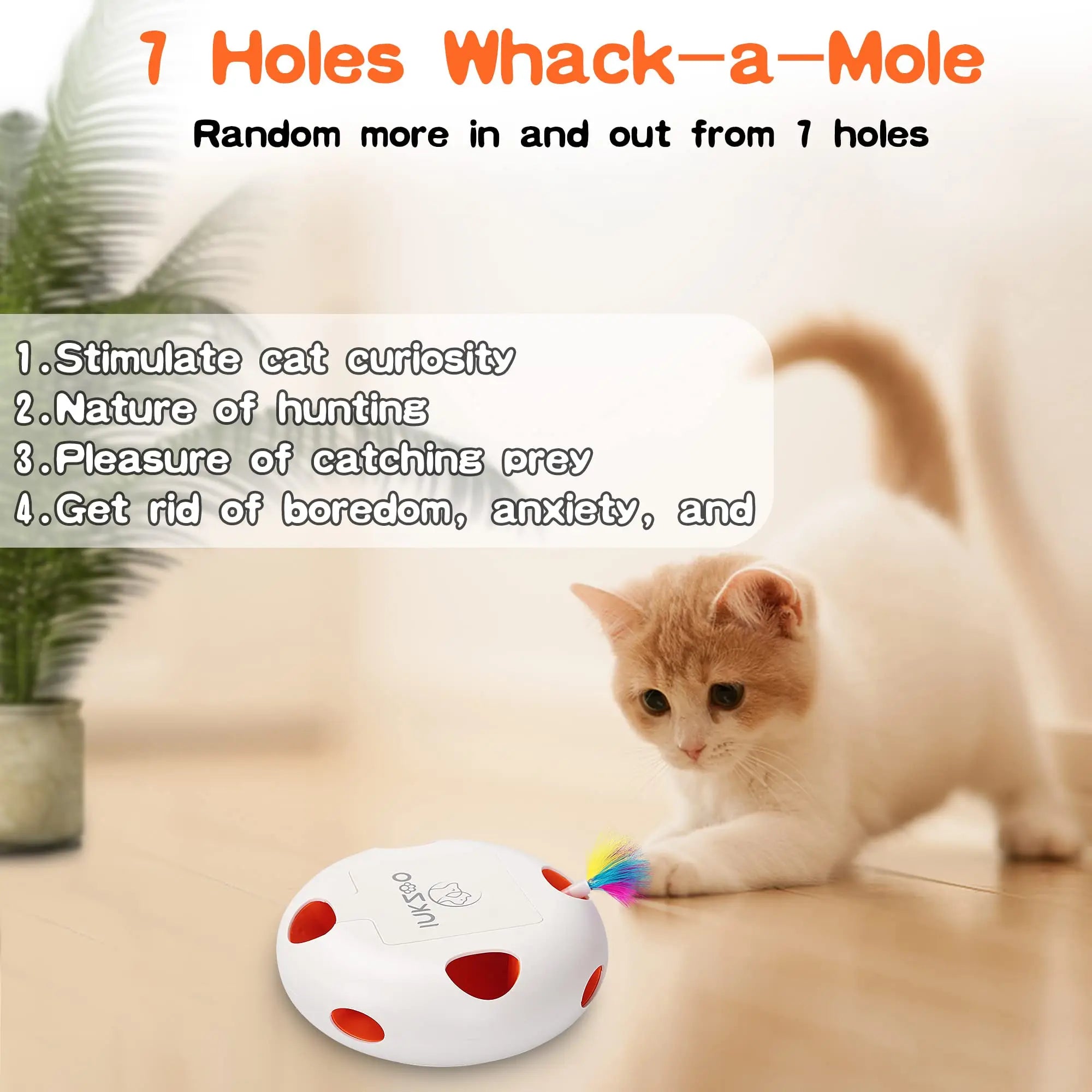 INKZOO 7-Hole Interactive Cat Toy – Automatic Mice Whack-A-Mole for Cats & Kittens