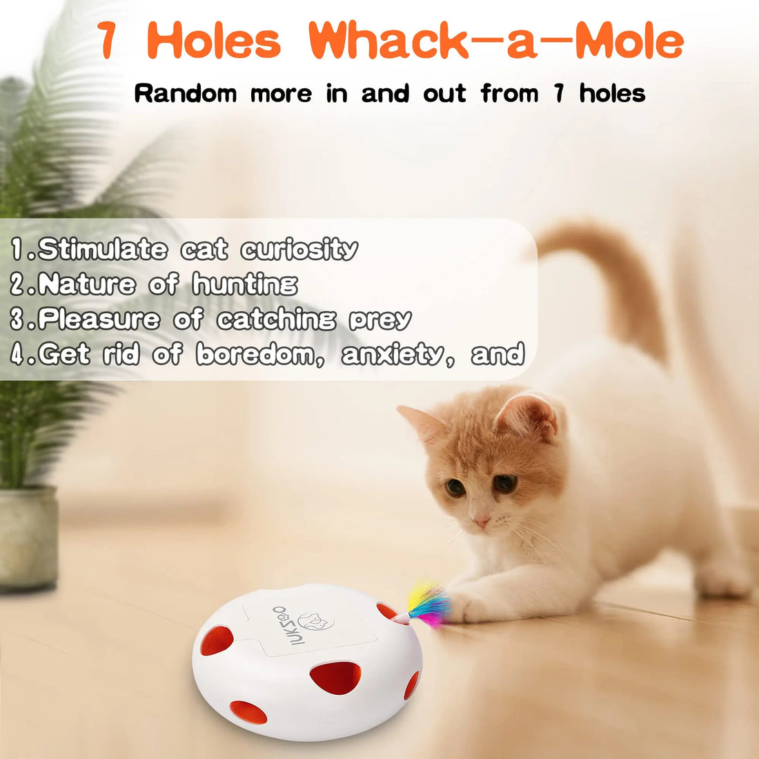 INKZOO 7-Hole Interactive Cat Toy – Automatic Mice Whack-A-Mole for Cats & Kittens
