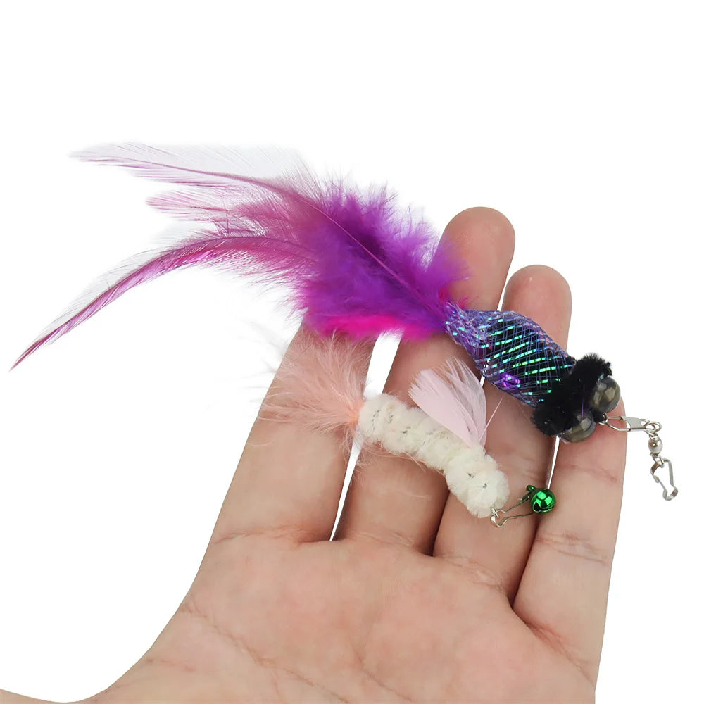 5pcs Simulation Insect & Goldfish Cat Teaser Sticks – Long Tail Training Pet Toy