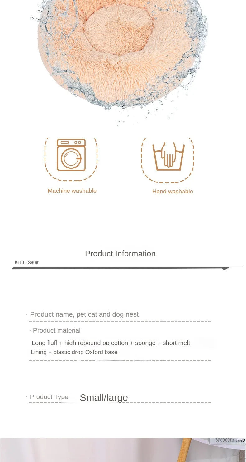 Home Plush Pet Nest – Warm Detachable & Washable Round Cat & Dog Bed