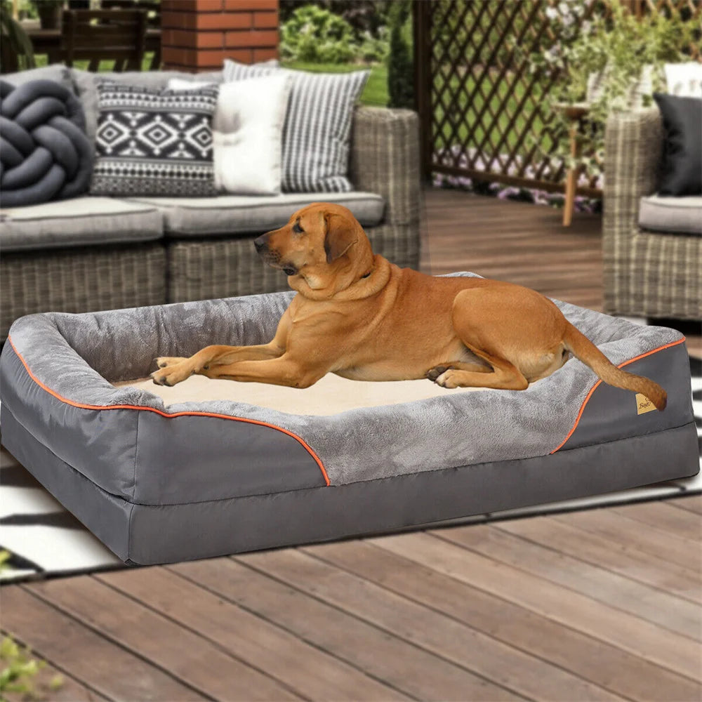 Jumbo Orthopedic Dog Bed with Memory Foam – Waterproof Pet Sofa Couch with Removable Cover & Bolsters