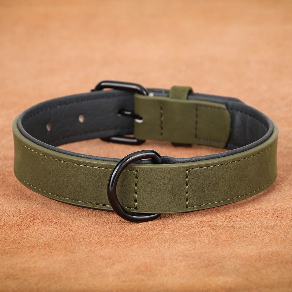 Soft Padded Leather Dog Collar – Durable Pet Necklace for Large Dogs