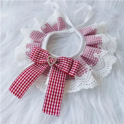 Plaid Dog Bow Bib & Bandana 🐾 Lace Collar Scarf for Pets