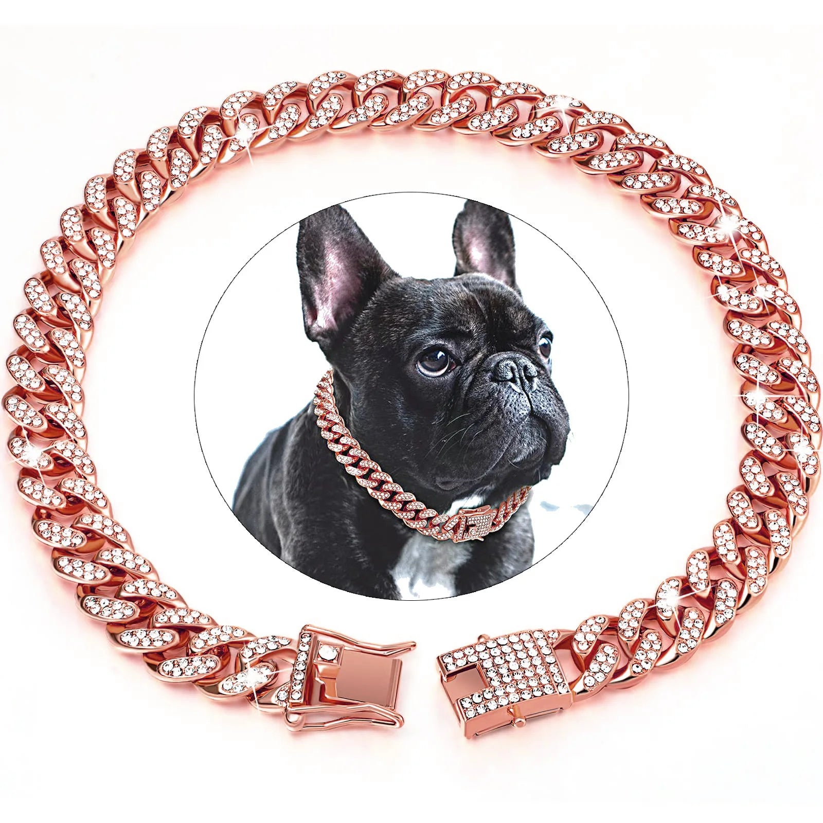 Diamond Cuban Link Dog Chain – Metal Pet Necklace for Dogs & Cats
