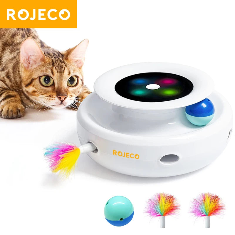 ROJECO 2-in-1 Smart Feather & Ball Cat Toy – 5 Modes