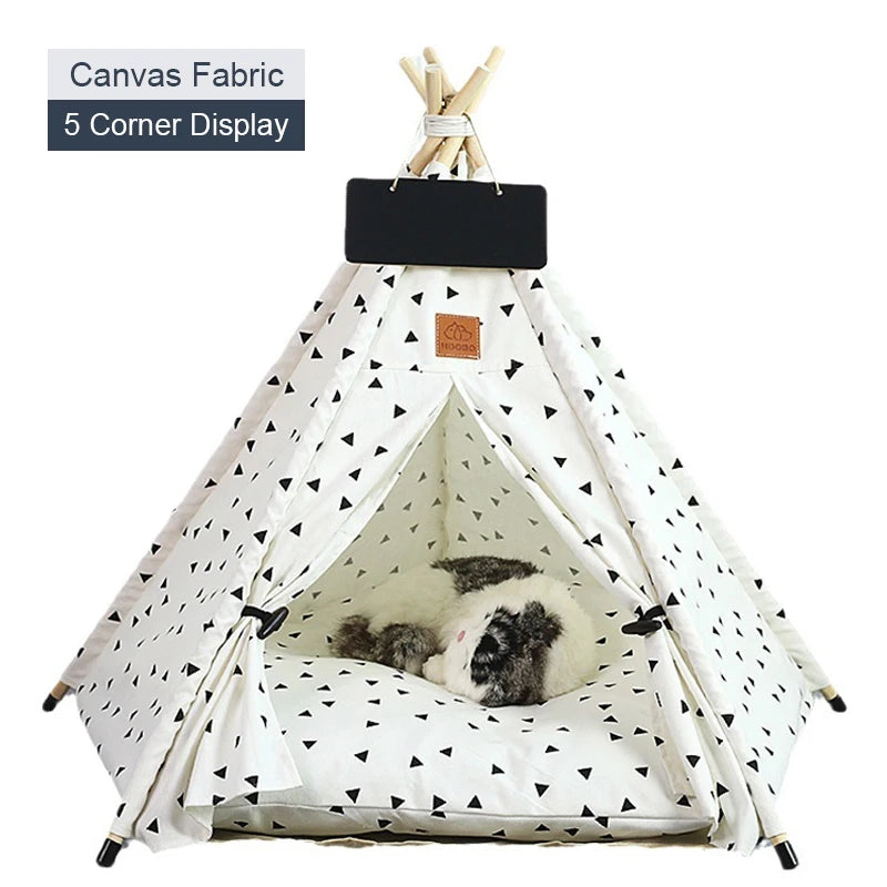 Pet Teepee Tent with Cushion – Washable Portable Indoor Dog & Cat House with Blackboard