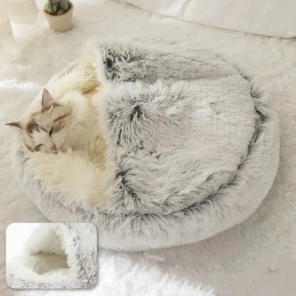 Soft Plush Round Cat Bed – Warm, Cozy Winter Nest for Cats & Small Dogs