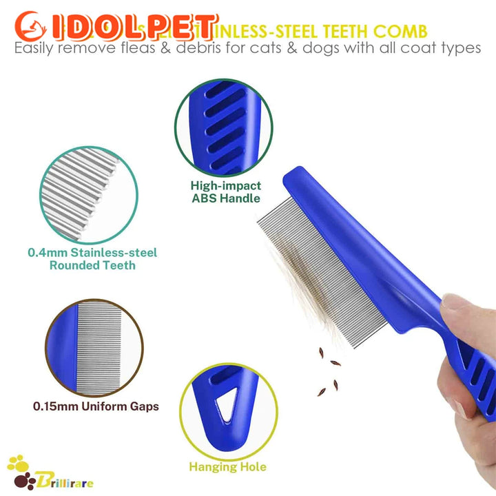 Flea Comb 4Pcs Set – Durable High-Strength Teeth Pet Grooming Combs for Dogs & Cats – Tear Stain & Float Hair Remover