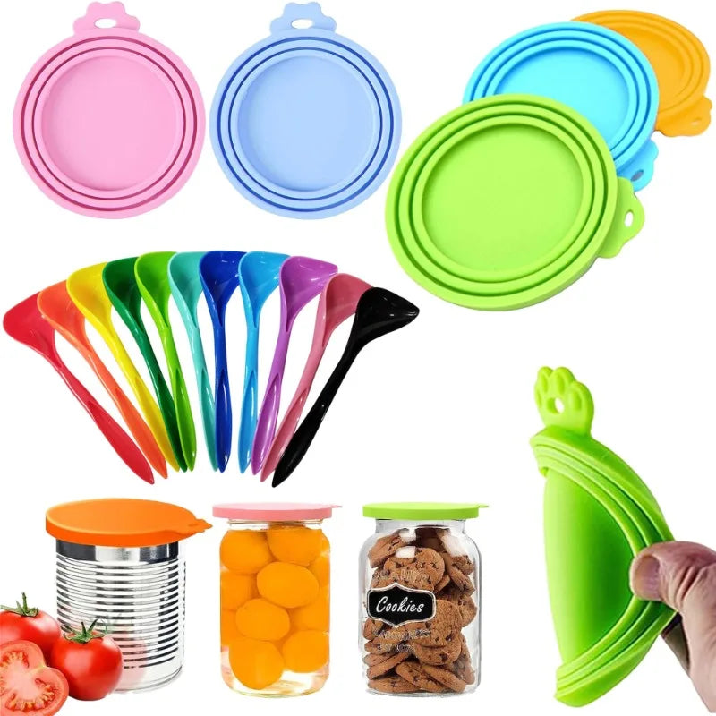 2pcs Reusable Pet Food Can Covers with Spoon – Silicone Lid Seal 🐾🥫