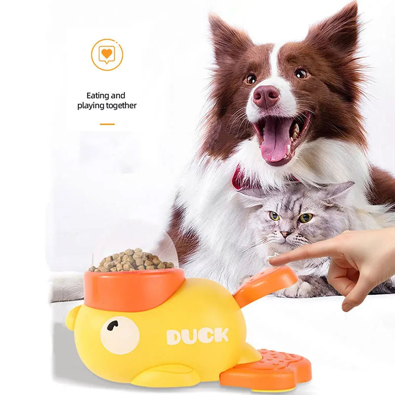 Yellow Duck-Shaped Interactive Treat Dispenser – Slow Feeder & Puzzle Toy for Cats & Dogs