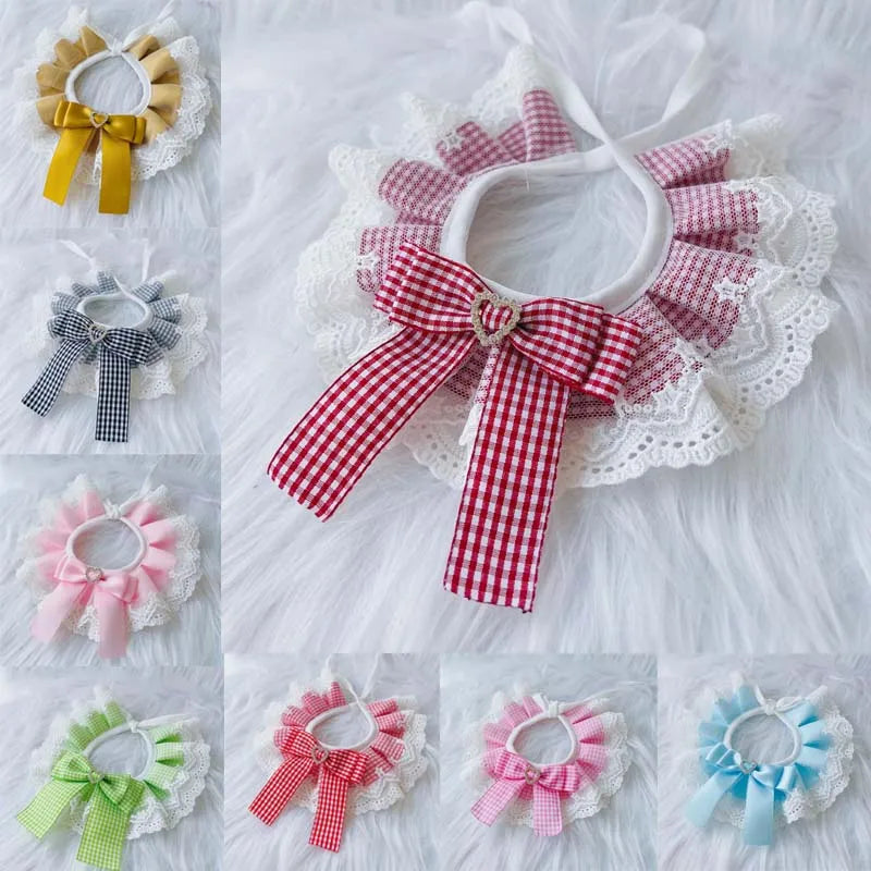 Plaid Dog Bow Bib & Bandana 🐾 Lace Collar Scarf for Pets