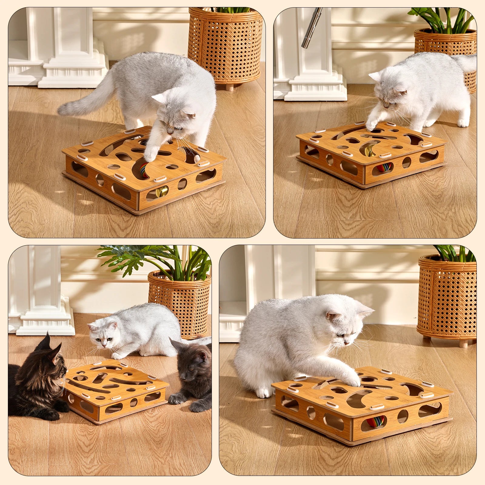 Interactive Wooden Cat Puzzle Box – Treat Maze & Hide and Seek Agility Toy