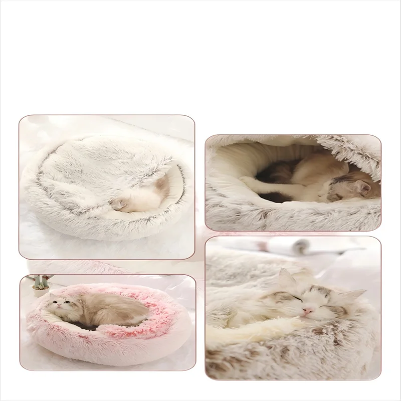Autumn & Winter Plush Pet Bed – Semi-Enclosed Shell Cat Nest for Cozy Warmth