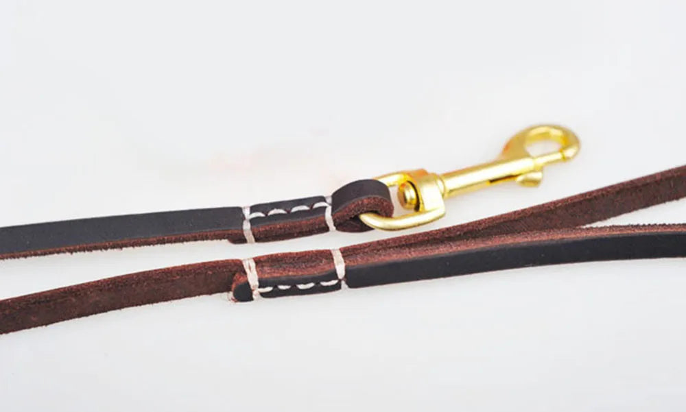 Handmade Genuine Leather Dog Leash – Lightweight Lead for Small Dogs & Cats