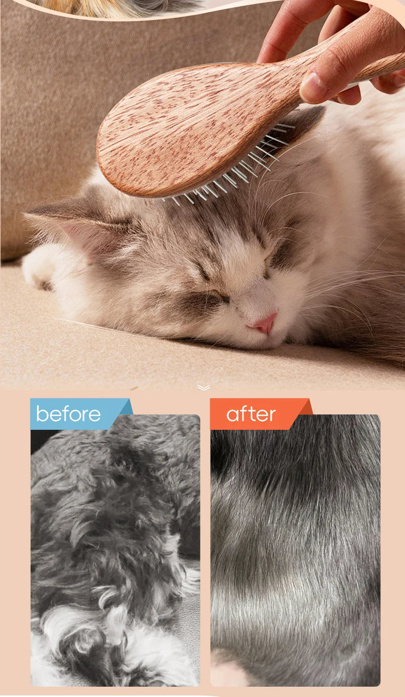 Fenice Wooden Handle Pet Comb – Professional Dog & Cat Grooming Hair Remover Brush