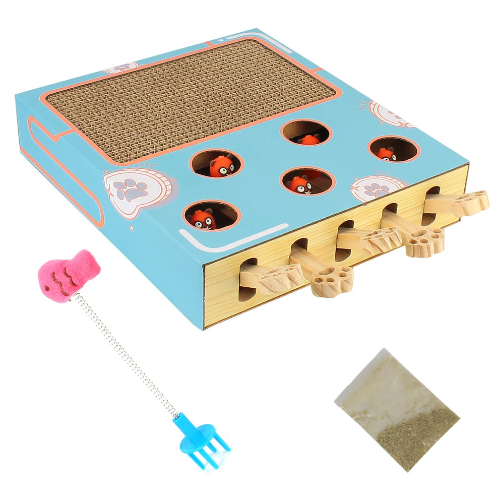 Interactive Cat Game Box Maze – 3-in-1 Whack-a-Mole, Scratcher & Treat Puzzle Toy