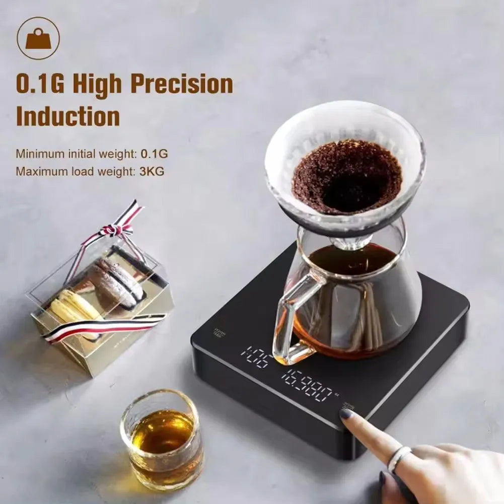 ☕ Digital Rechargeable Coffee Scale with Timer – LED Screen, USB Charging, 3kg Max, 0.1g Precision