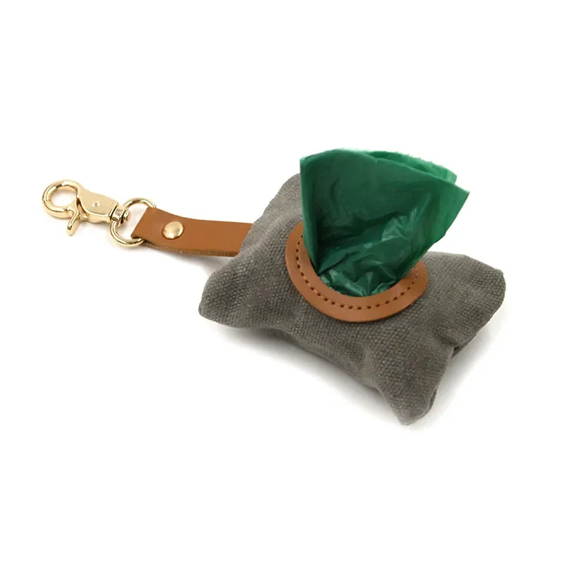 Canvas Pet Dog Poop Bag Holder – Adjustable Leash Attachment
