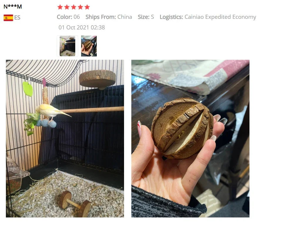 Wooden Rabbit Roller Toy – Natural Chew Dumbbell with Bell for Small Pets