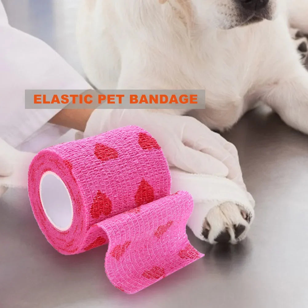 Rose Red Heart Pet Medical Bandage – Elastic First Aid Wrap for Dogs & Cats | Non-Woven Self-Adhesive Vet Tape
