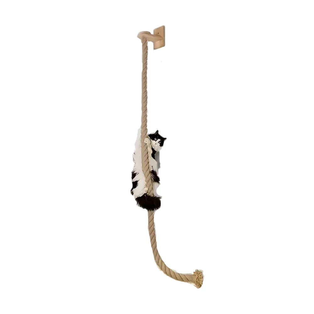 🐾 Wall-Mounted Cat Climbing Rope with Solid Wooden Pedals – Indoor Kitten Training & Claw Grinding Furniture