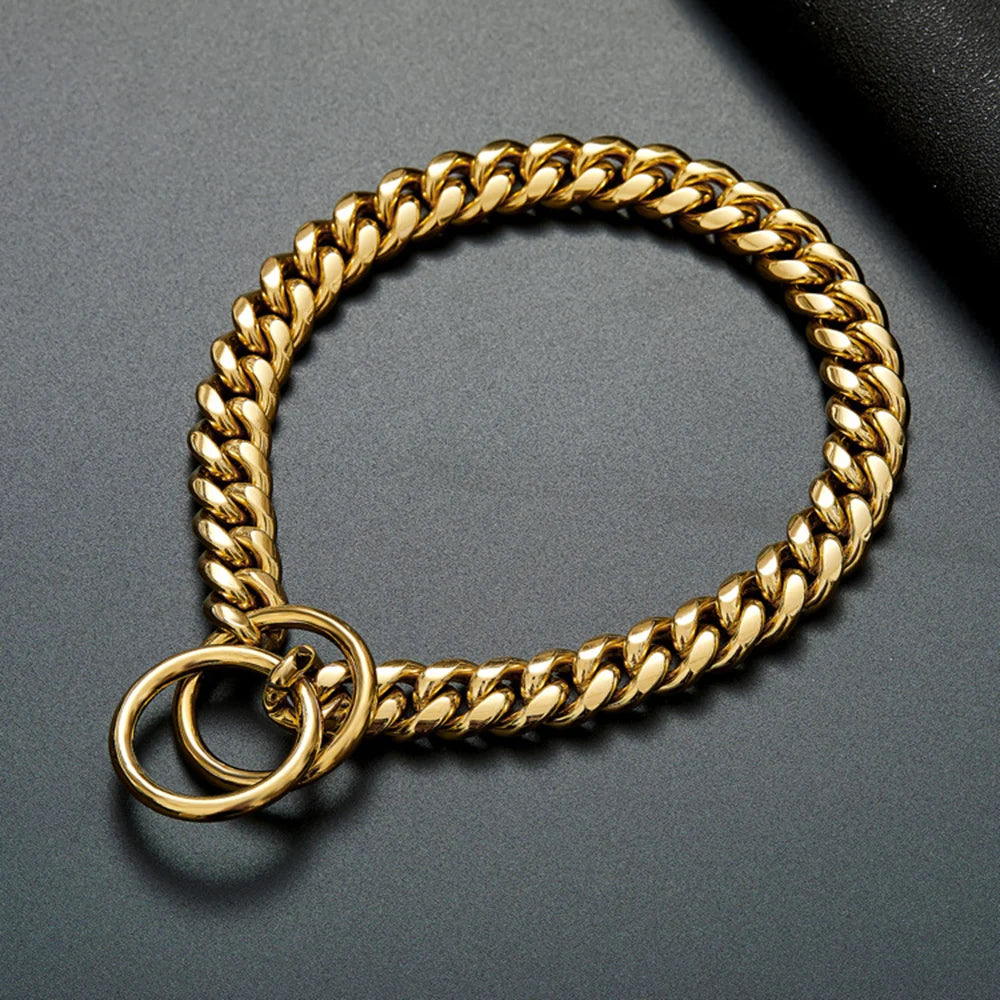 🐕 Heavy-Duty Gold Chain Dog Choke Collar – 10mm Gold-Plated Stainless Steel