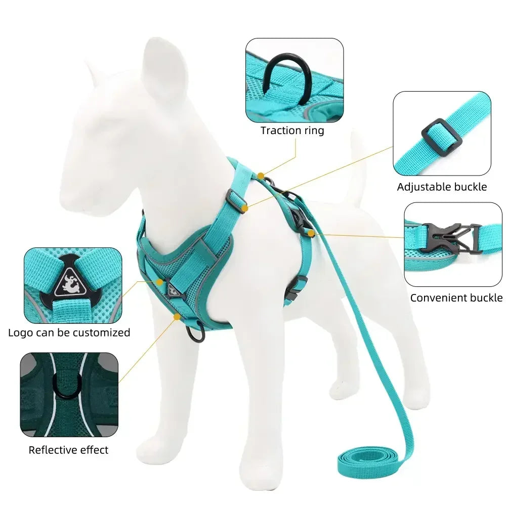 🐾 No Pull Dog Harness & Leash Set – Reflective Adjustable Mesh Vest for Small Dogs & Cats