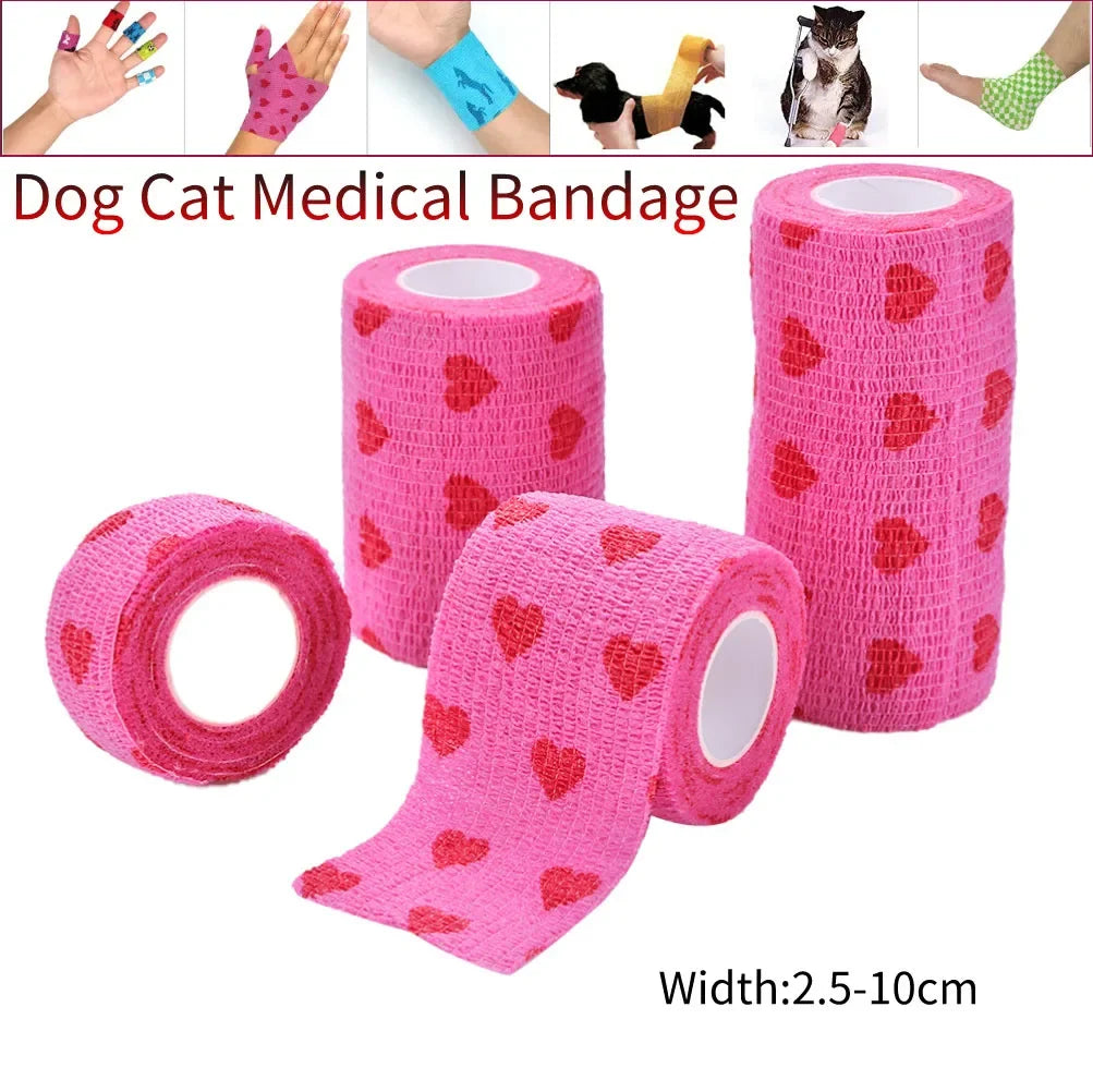 Rose Red Heart Pet Medical Bandage – Elastic First Aid Wrap for Dogs & Cats | Non-Woven Self-Adhesive Vet Tape