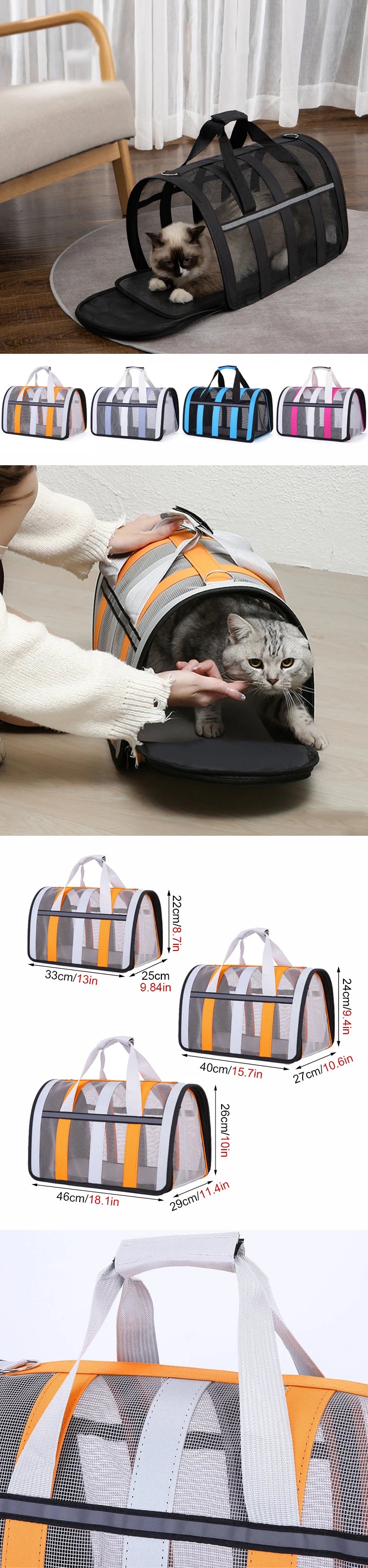 Foldable Pet Carrying Bag – Portable Mesh Handbag for Small to Medium Dogs & Cats