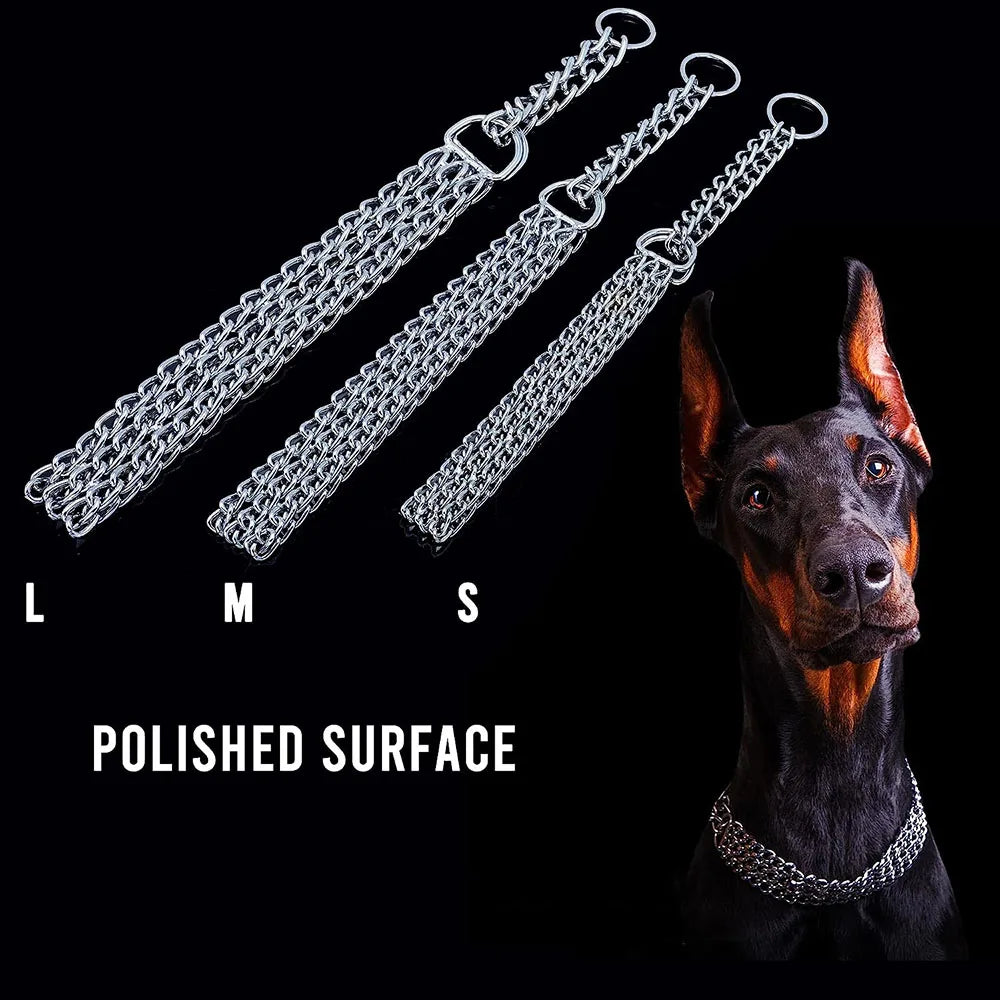 🐾 Heavy-Duty Triple Row Metal Dog Chain Collar – Chew-Proof, Adjustable Cuban Link for Large Dogs
