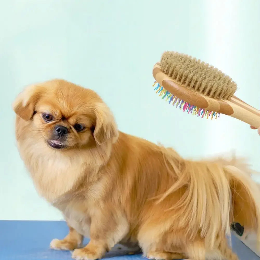 Bamboo Double-Sided Dog Brush – Pet Grooming & Massage Comb for Dogs and Cats | Eco-Friendly Soft Bristle & Pin Brush