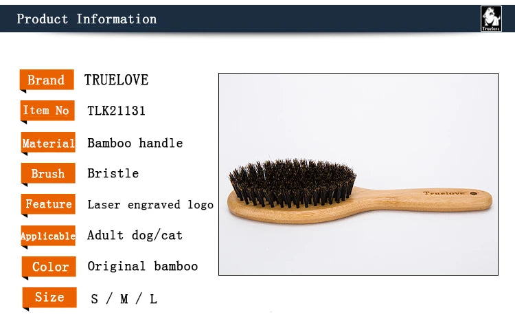 Truelove Pig Hair Pet Brush TLK21131 – Bamboo Wood Grooming Comb for Dogs & Cats