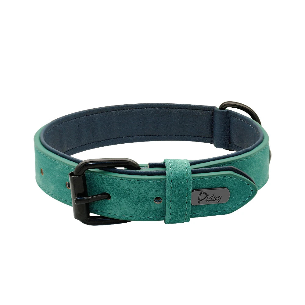 Soft Padded Leather Dog Collar – Durable Pet Necklace for Large Dogs