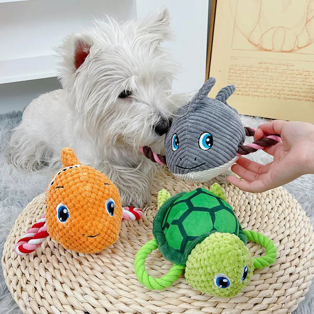 Bite-Resistant Squeaky Dog Plush Toy – Shark, Turtle, Fish Chew Toys for Puppies and Dogs