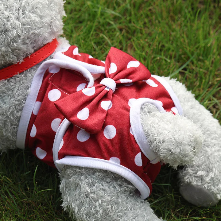 Washable Dog Diapers – Cute Cartoon Print Female Puppy Panties with Bow