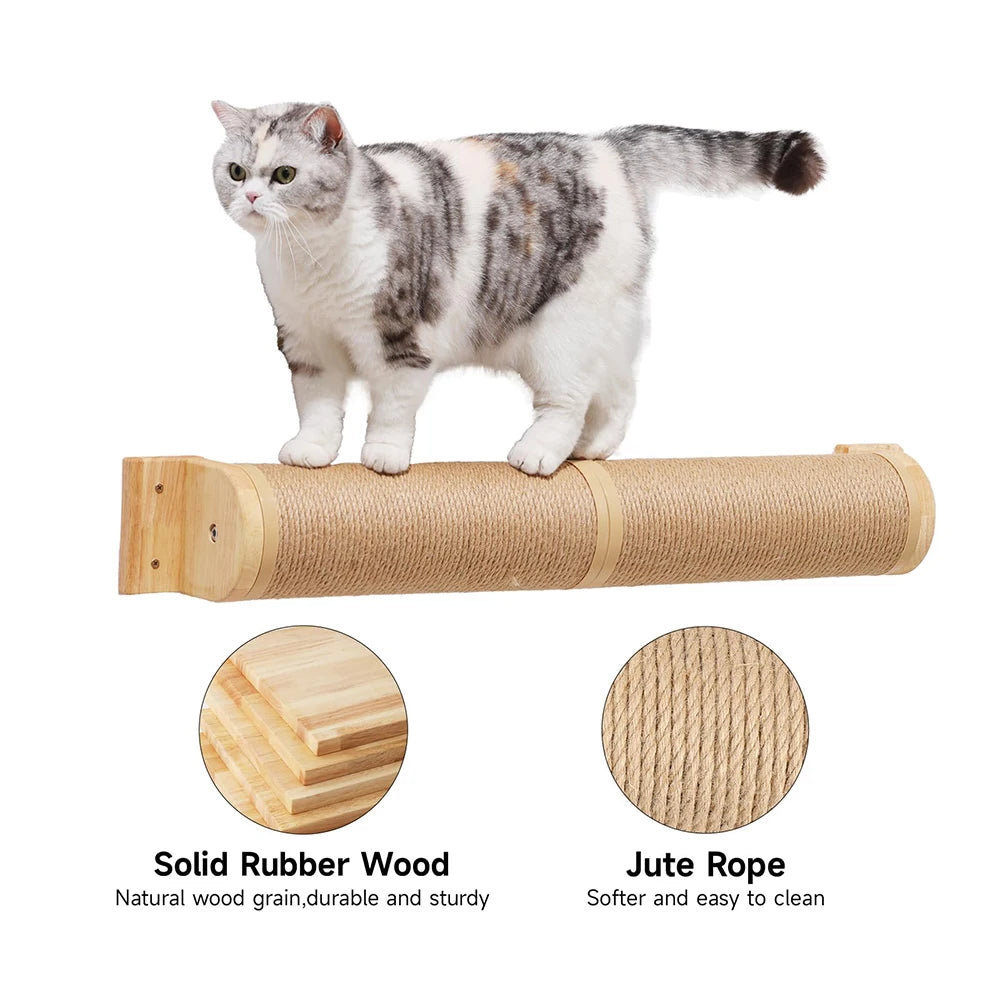 🐾 Wall-Mounted Cat Scratching Post – Wooden Kitten Tree with Thick Columns for Large Cats