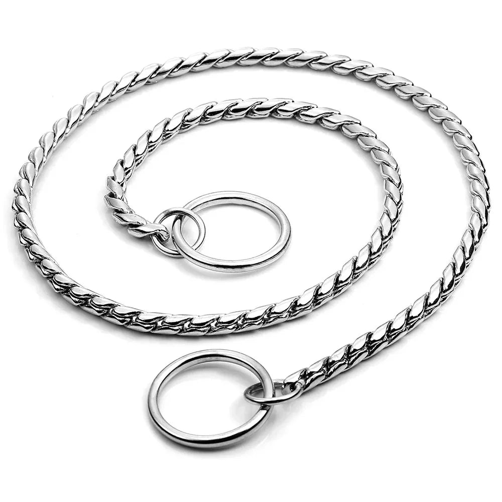 Dog Snake Chain Choke Collar – Metal Slip P Chain for Training & Walking