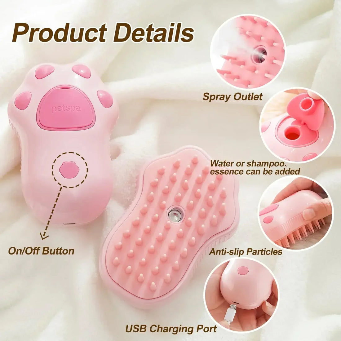 🧼 3-in-1 Pet Steam Brush – Electric Spray Grooming Comb for Cats & Dogs