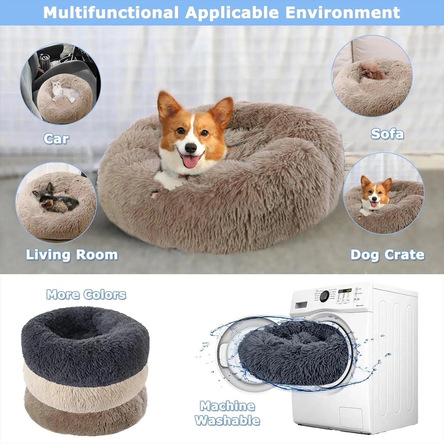 Round Plush Dog Bed – Winter Warm Washable Cat & Dog Basket Bed for Small, Medium & Large Pets