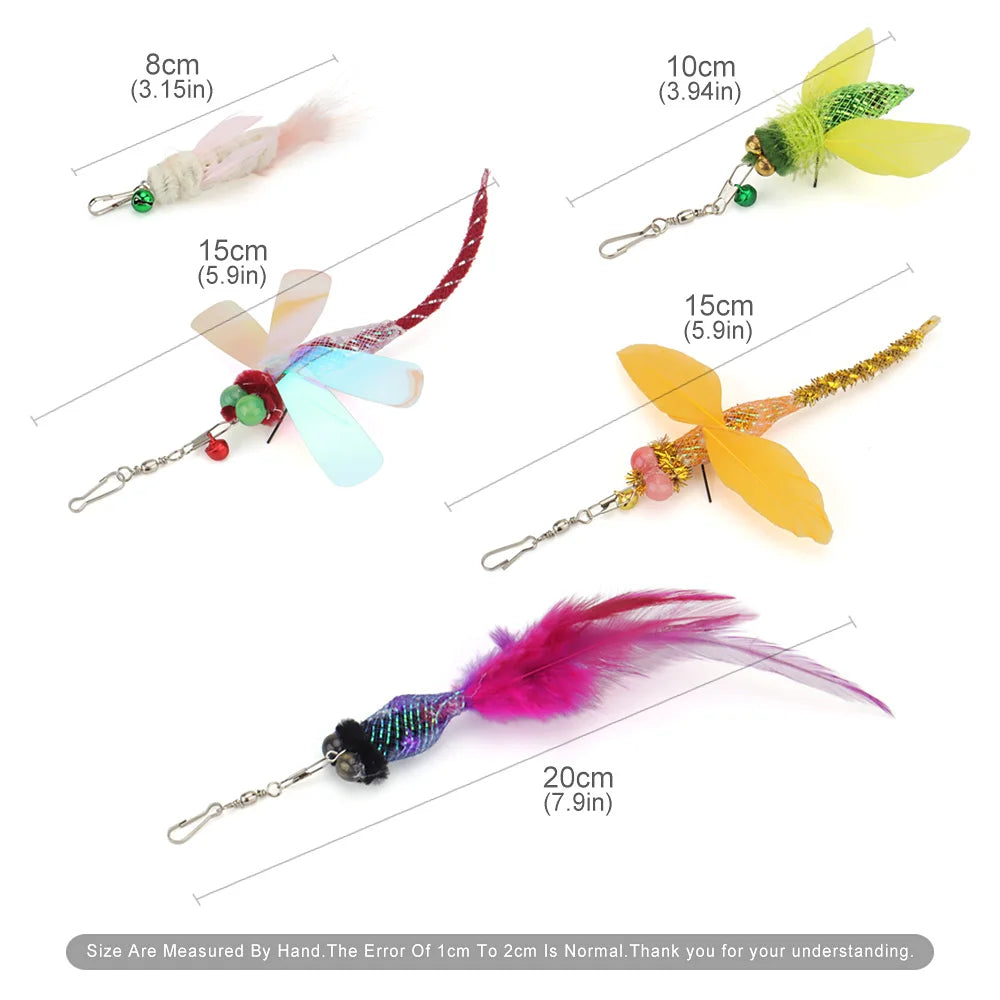 5pcs Simulation Insect & Goldfish Cat Teaser Sticks – Long Tail Training Pet Toy
