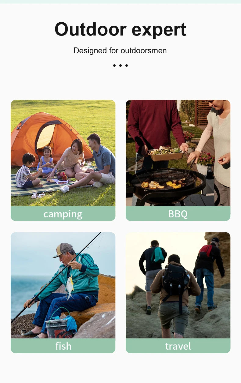 Outdoor Solar Camping Fan – 5 Speeds, LED Light, USB Rechargeable & Power Bank Function, Quiet Portable Electric Fan