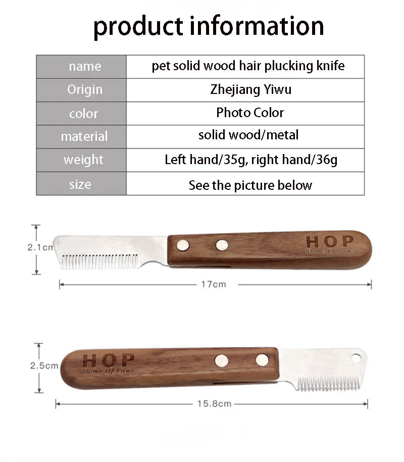 Professional Stainless Steel Dog Comb with Wooden Handle – Stripping Knife Grooming Tool for Dogs & Cats