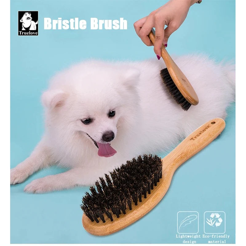 Truelove Pig Hair Pet Brush TLK21131 – Bamboo Wood Grooming Comb for Dogs & Cats