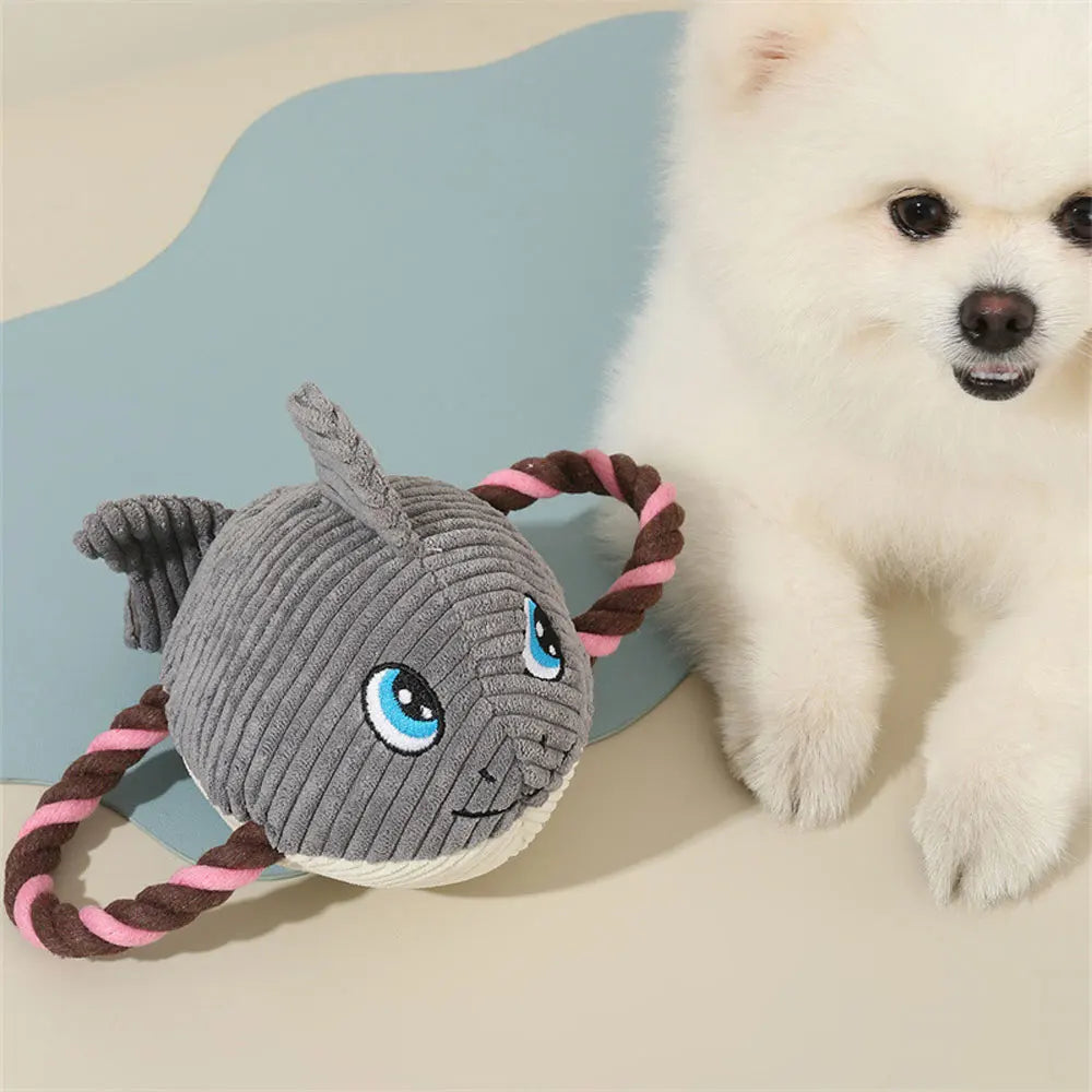 Bite-Resistant Squeaky Dog Plush Toy – Shark, Turtle, Fish Chew Toys for Puppies and Dogs