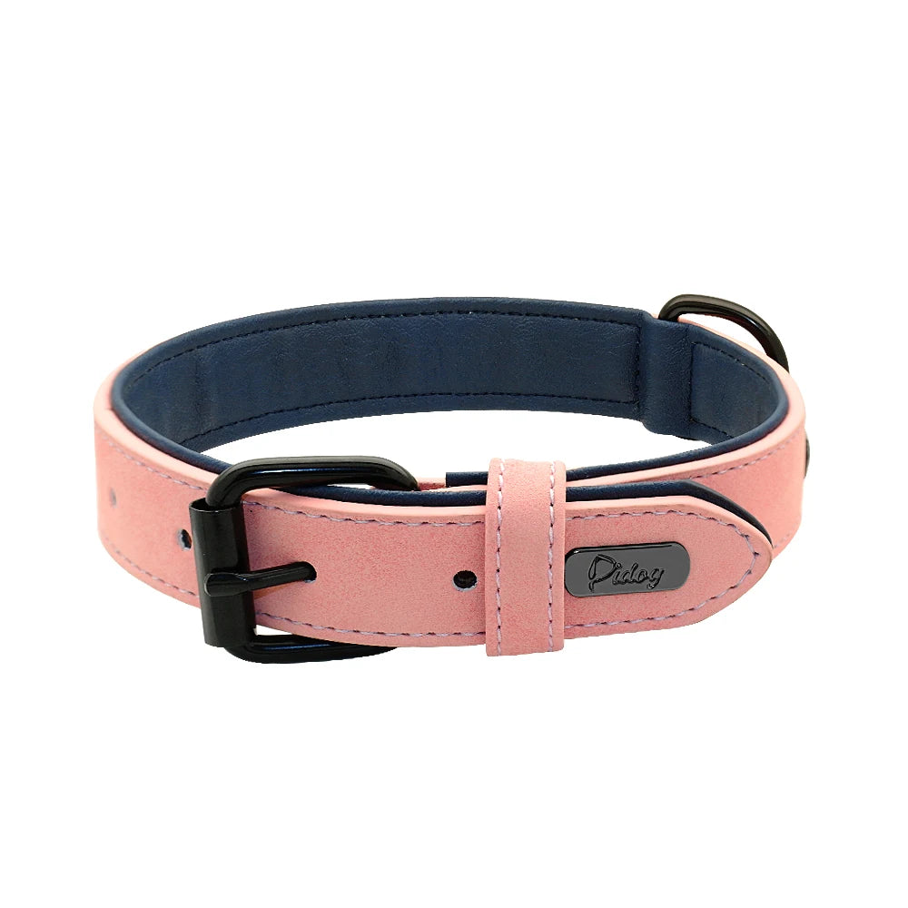 Soft Padded Leather Dog Collar – Durable Pet Necklace for Large Dogs